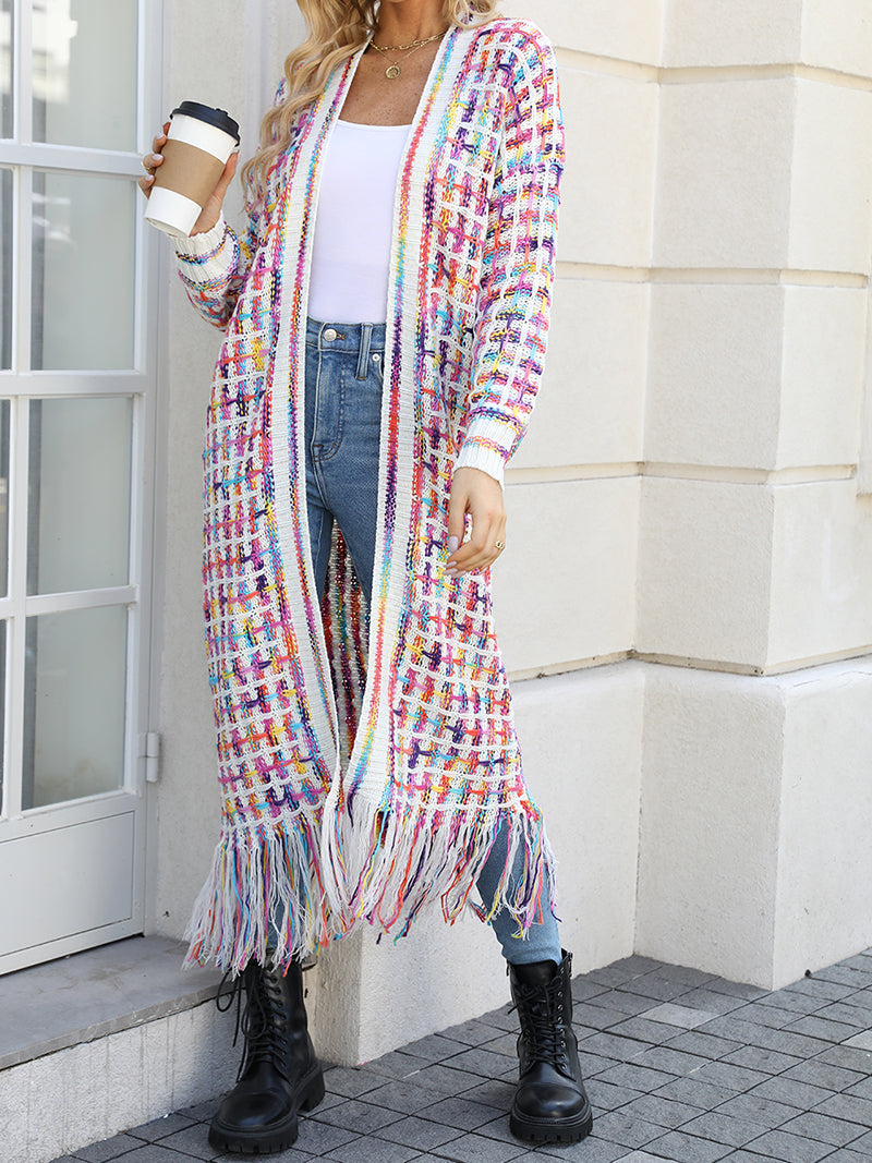 Fringe Longline Open-Front Cardigan