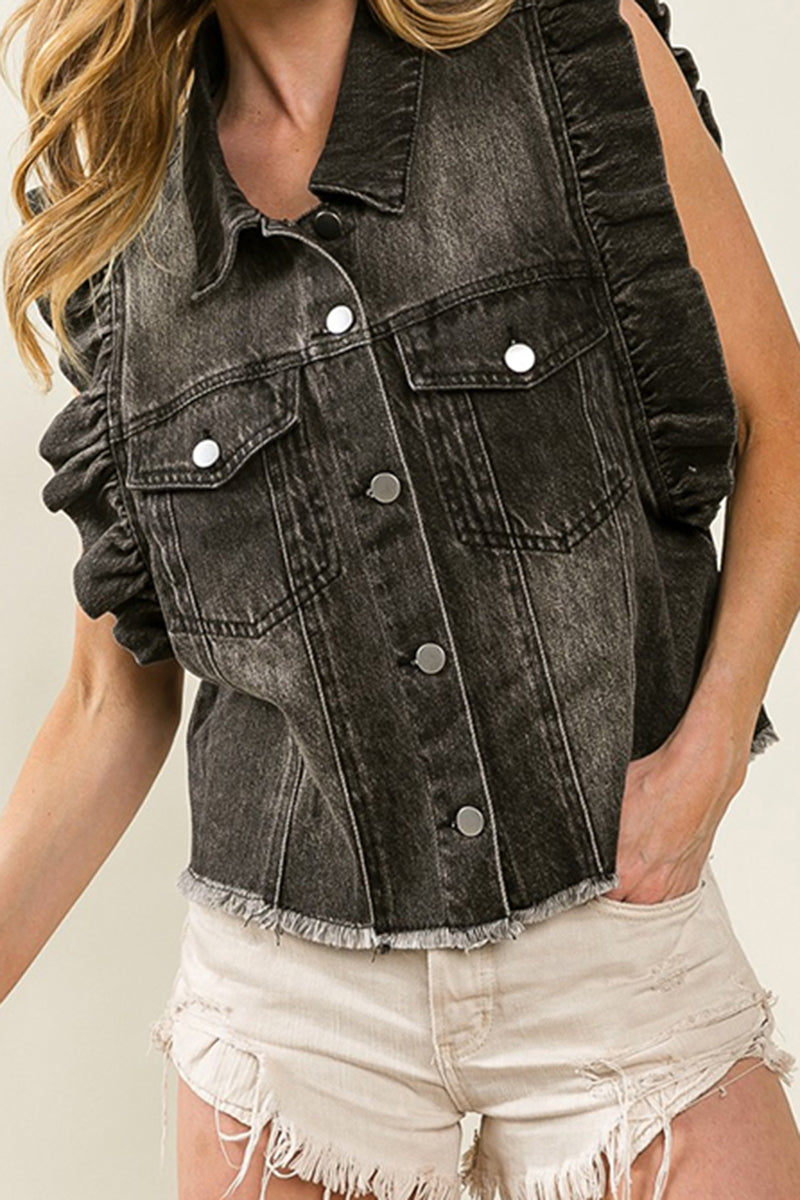 Ruffle Sleeve Denim Vest