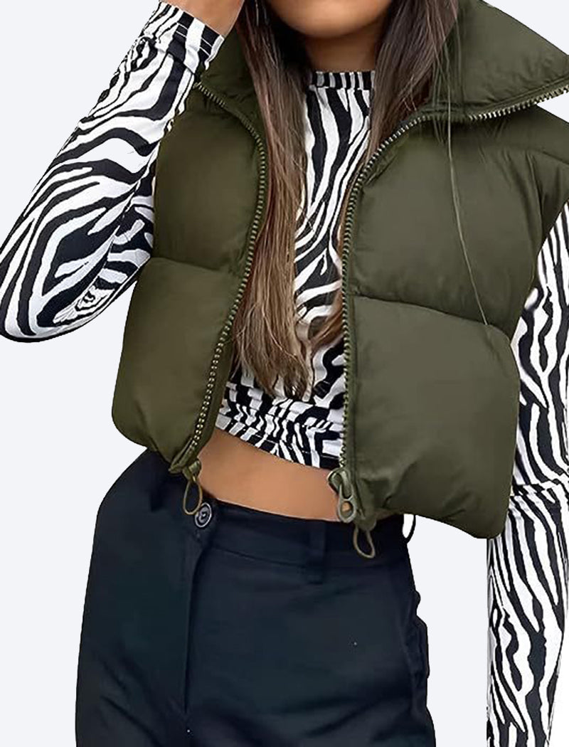 Cropped Puffer Vest with High Collar