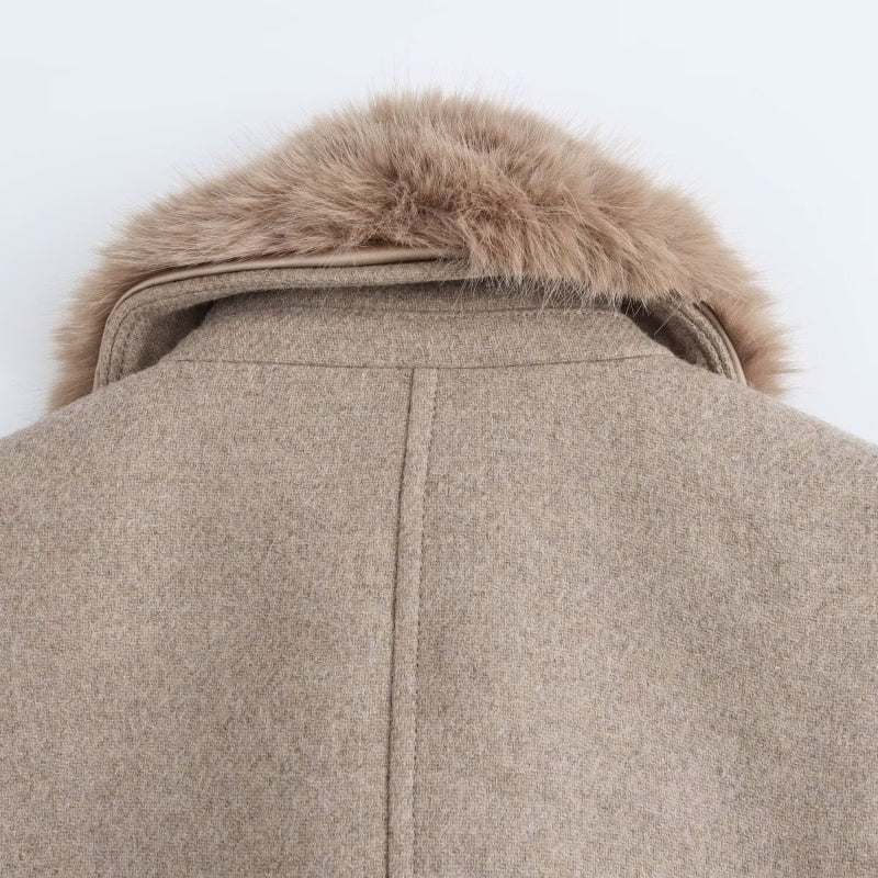 Longline Coat with Faux Fur Collar