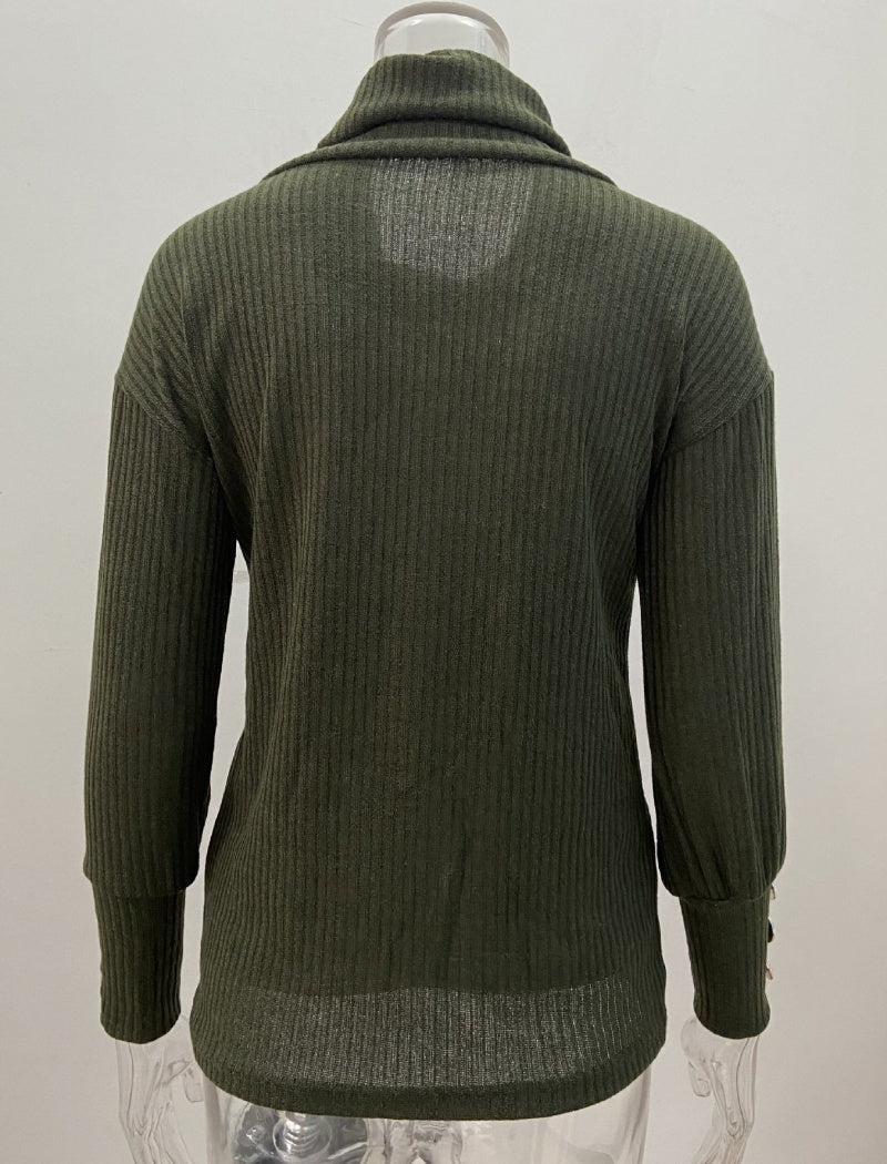 Oversized Button Turtleneck Sweater