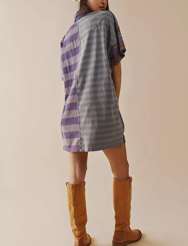 Striped Patchwork Oversized Mini Dress