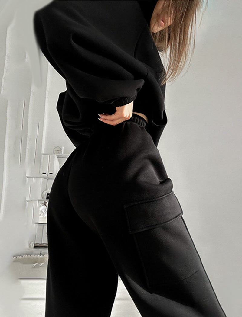 Cozy Fleece Hoodie and Cargo Joggers Set