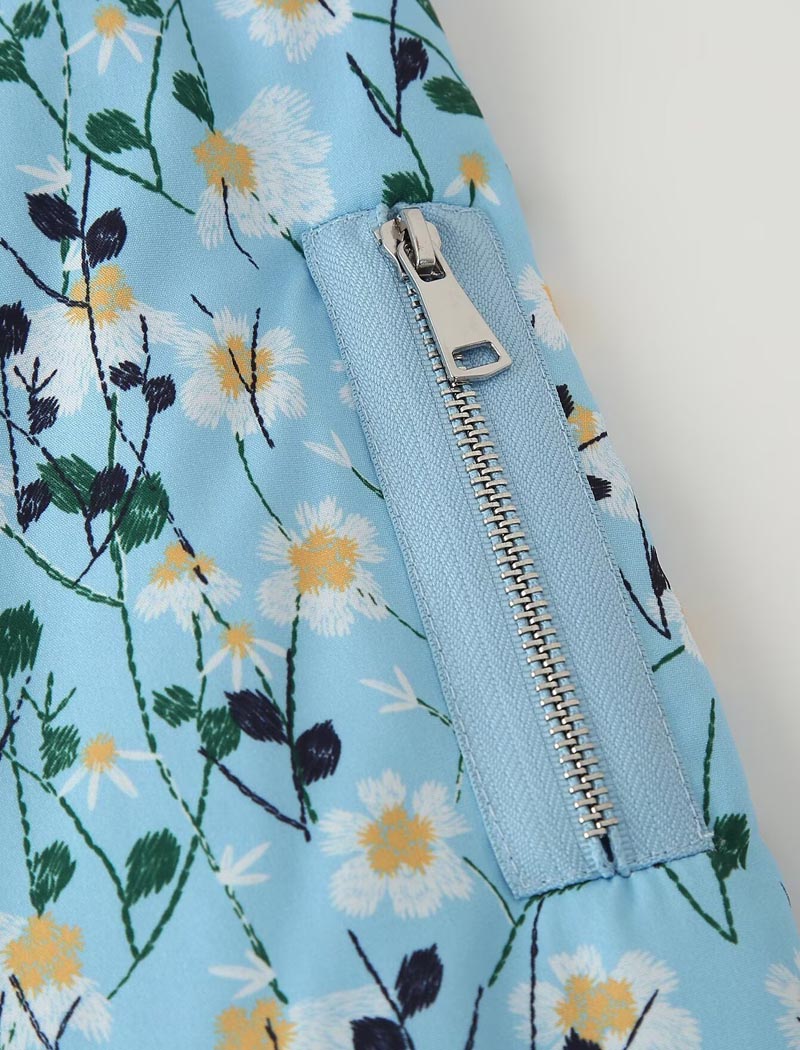 Floral Print Zipper Bomber Quilted Jacket