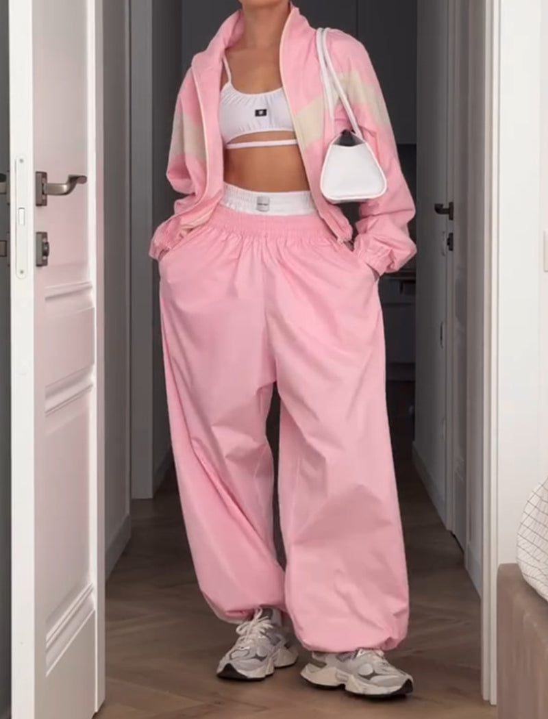 Striped Color-Block Jacket and Jogger Set