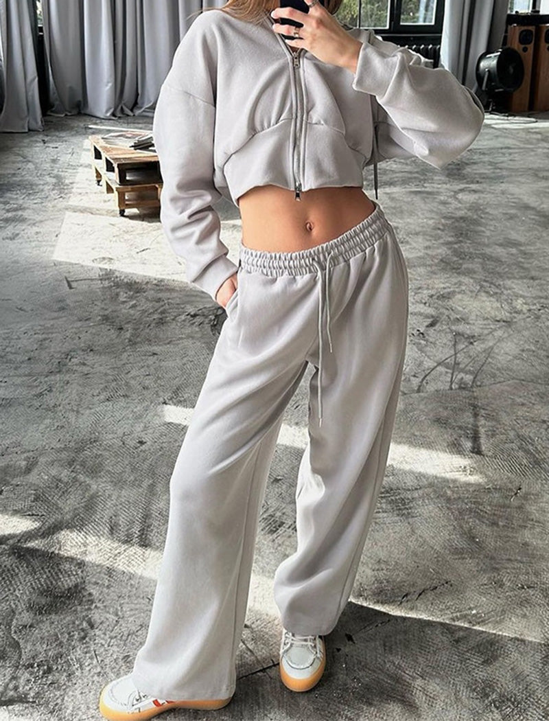 Cropped Zip-Up Hoodie and Joggers Set