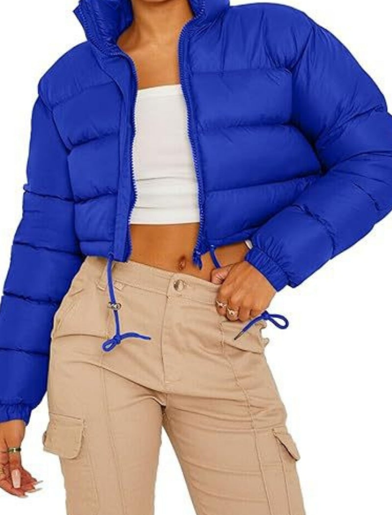 Cropped Puffer Jacket with Stand Collar