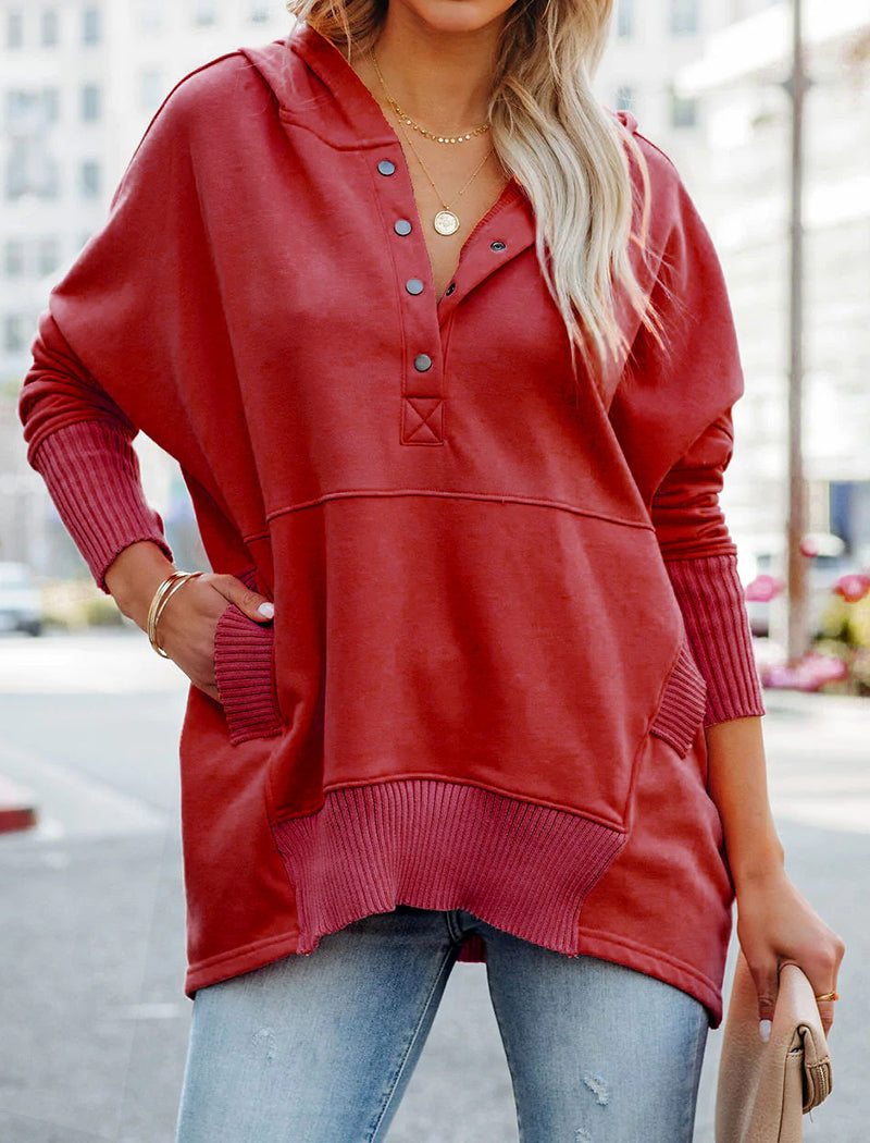 Oversized Hooded Top with Button Details