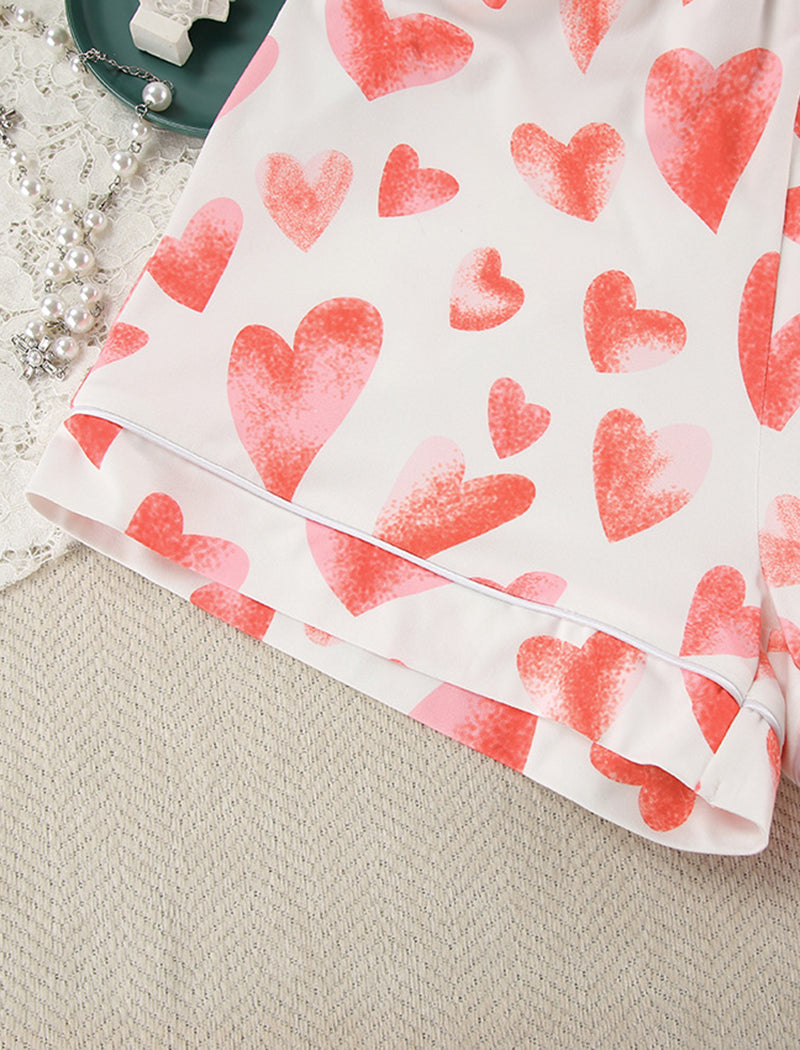 Button-Up Heart Print Short Pajama Set
