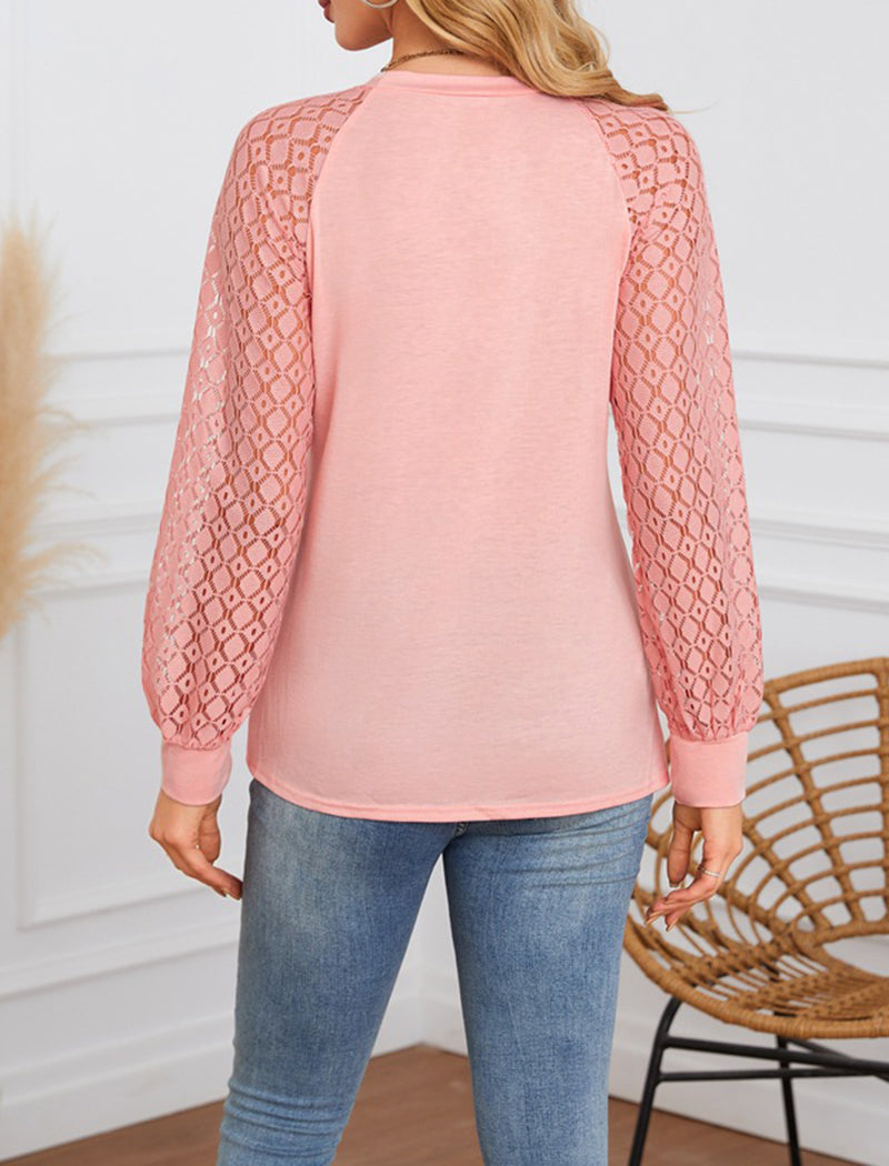 Lace Sleeve Pleated Blouse