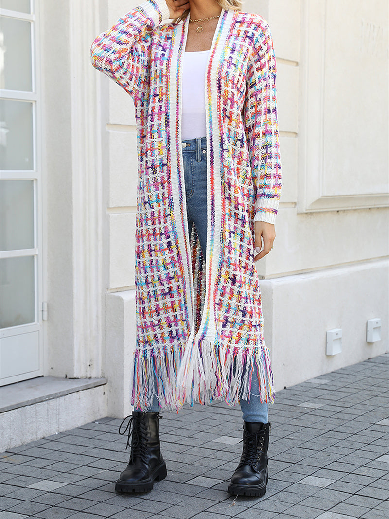 Fringe Longline Open-Front Cardigan