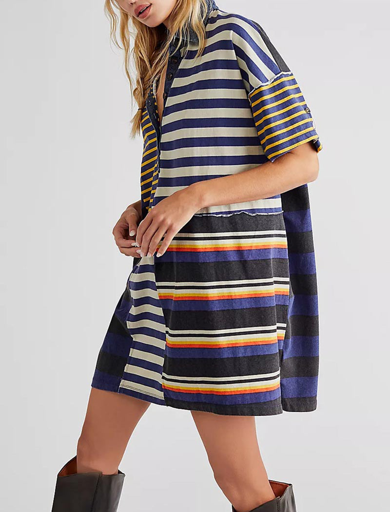 Striped Patchwork Oversized Mini Dress