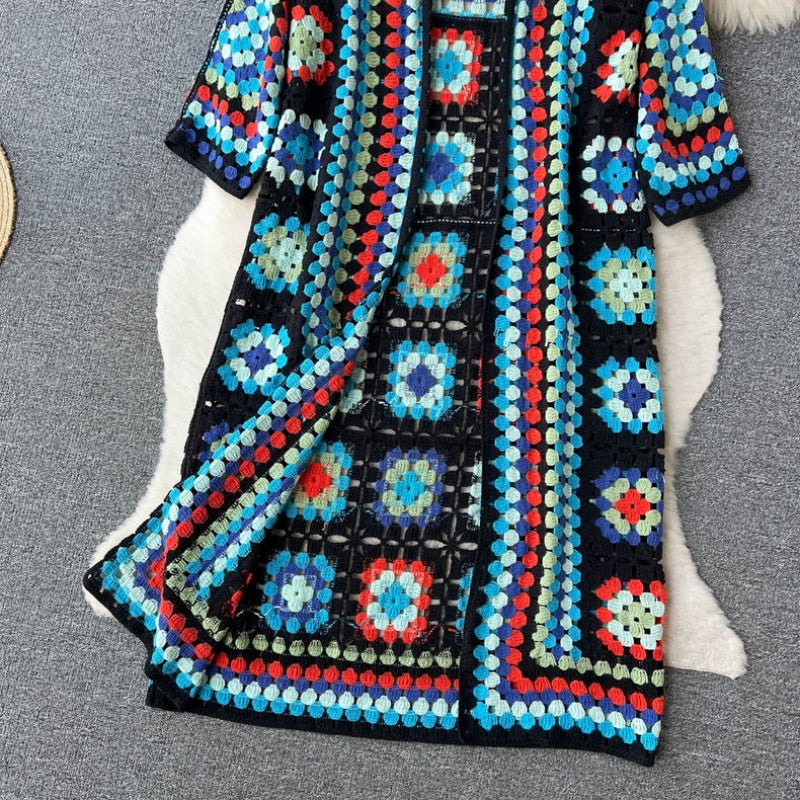 Bohemian Long Crochet Open-Front Cardigan