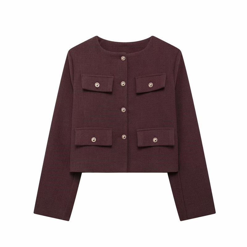 Pocket Front Cropped Button-Up Jacket
