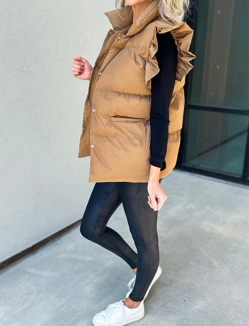 Ruffle Trim Quilted Sleeveless Vest