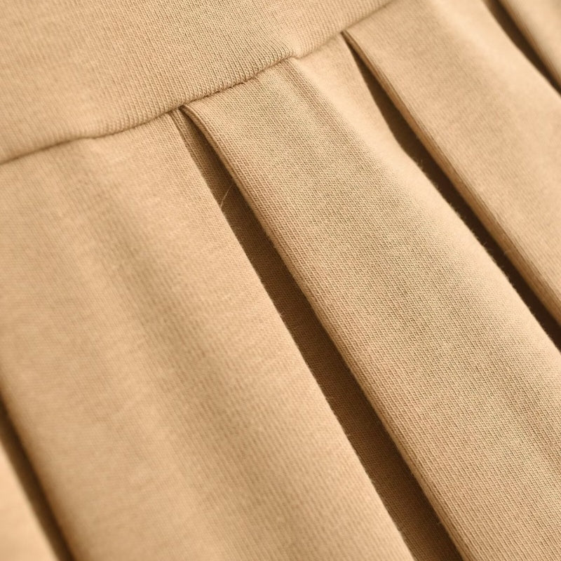 Polo Collar Colorblock Long Sleeve Top and Pleated Skirt Set