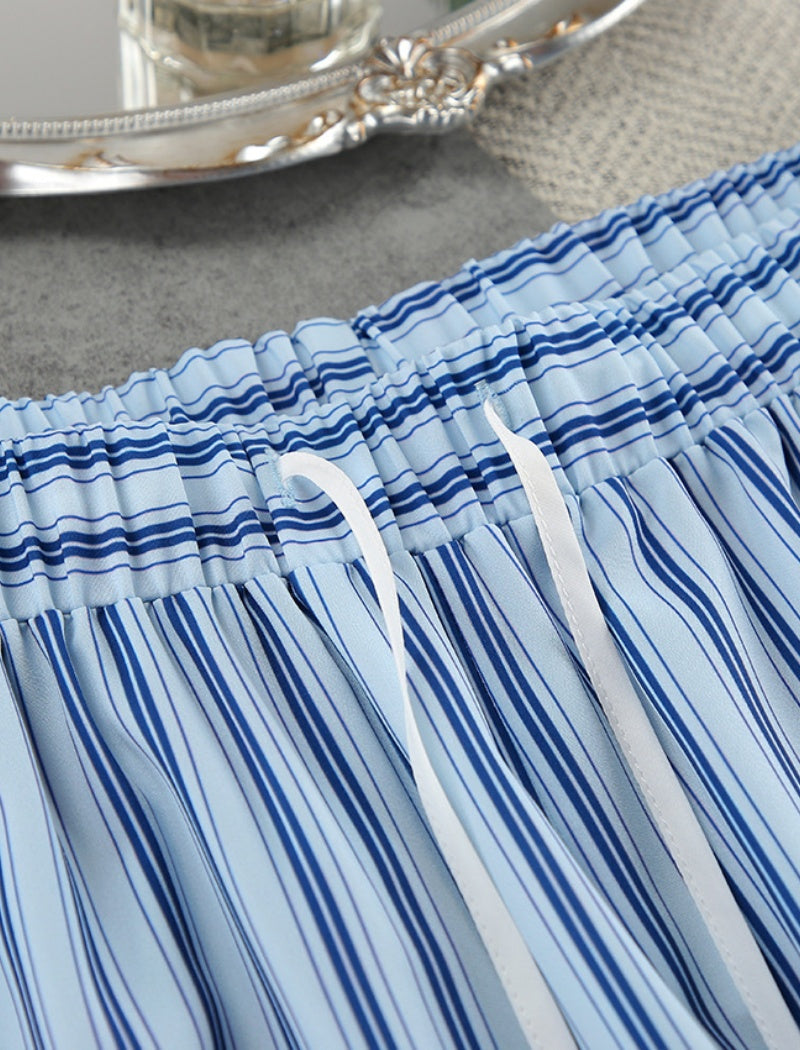 Striped Lounge Set with Wide-Leg Pants