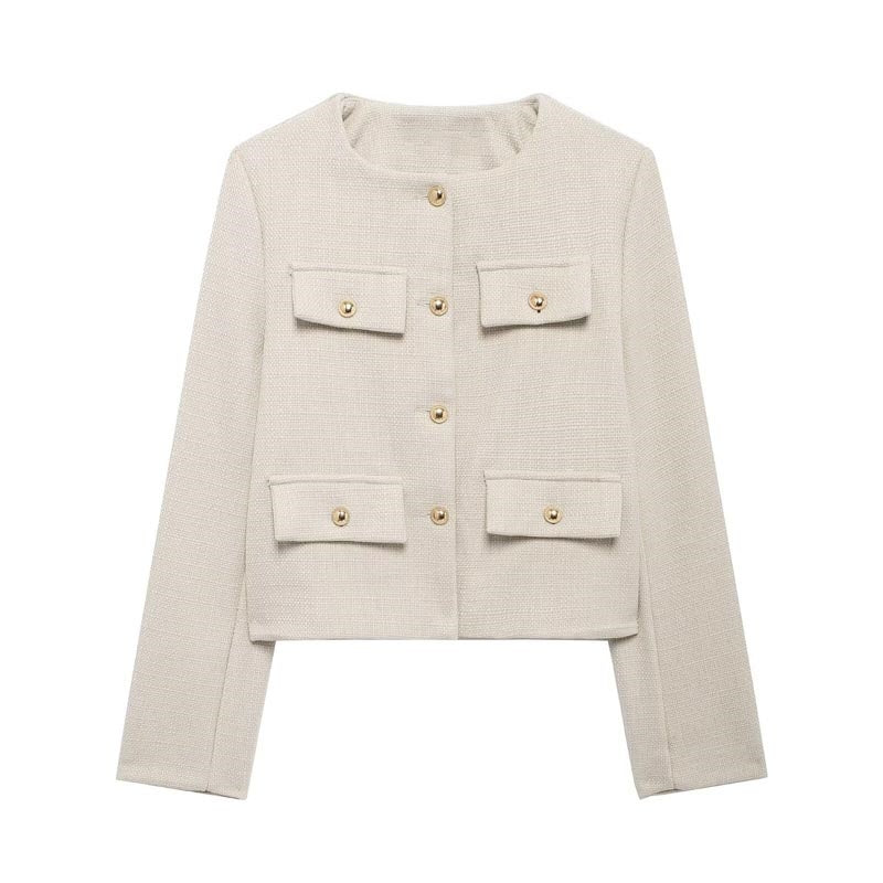 Pocket Front Cropped Button-Up Jacket
