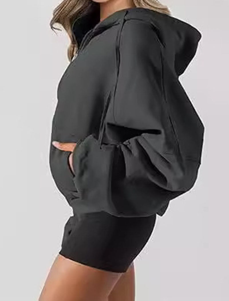 Cropped Hoodie with Zip Front