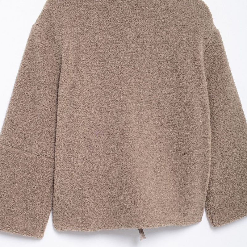 Zip-Up Teddy Jacket with Oversized Fit