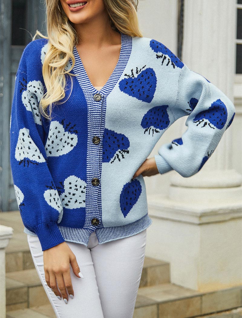 Strawberry Button-Front Knitted Cardigan