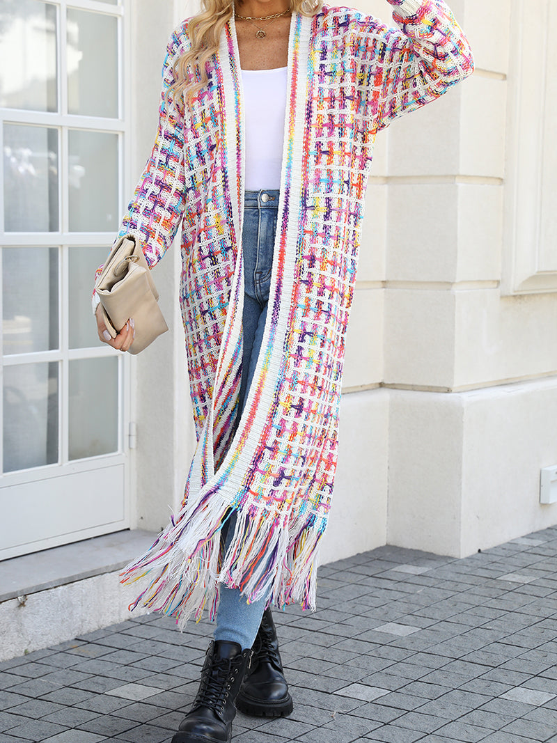 Fringe Longline Open-Front Cardigan