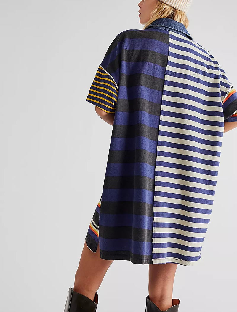 Striped Patchwork Oversized Mini Dress