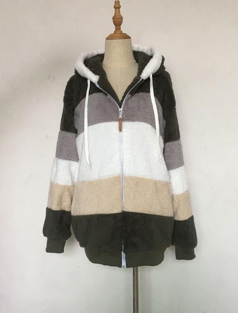 Hooded Patchwork Fuzzy Jacket