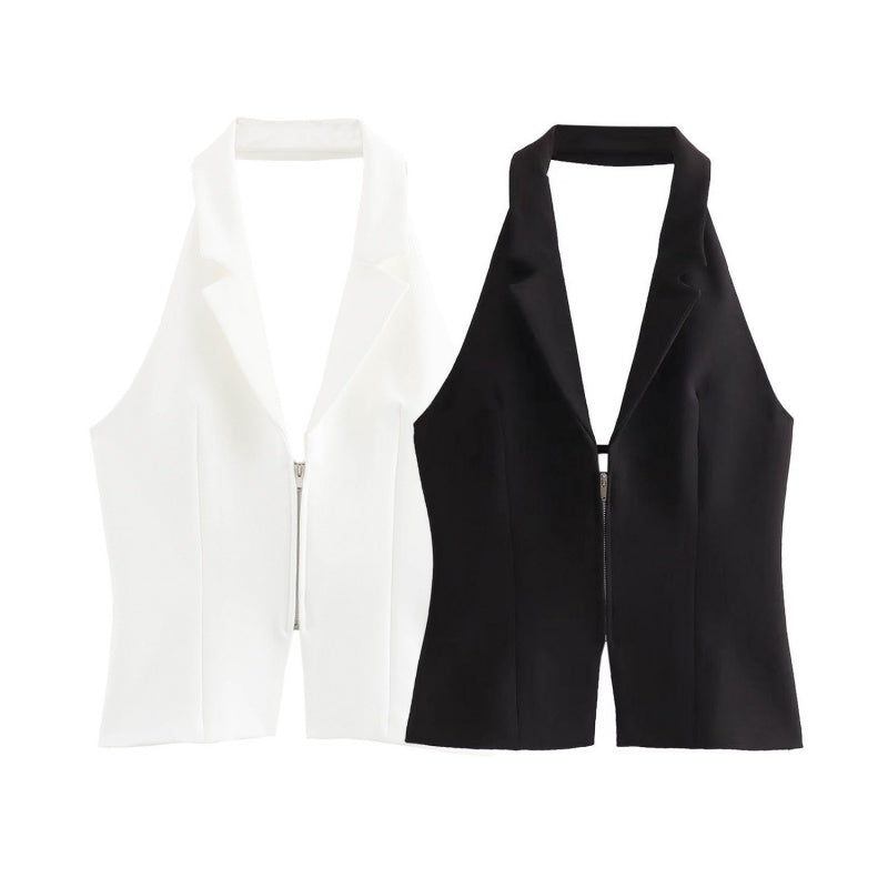 Zip-Up Tailored Halter Vest