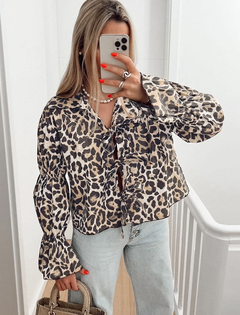 Puff Sleeve Leopard Print Top
