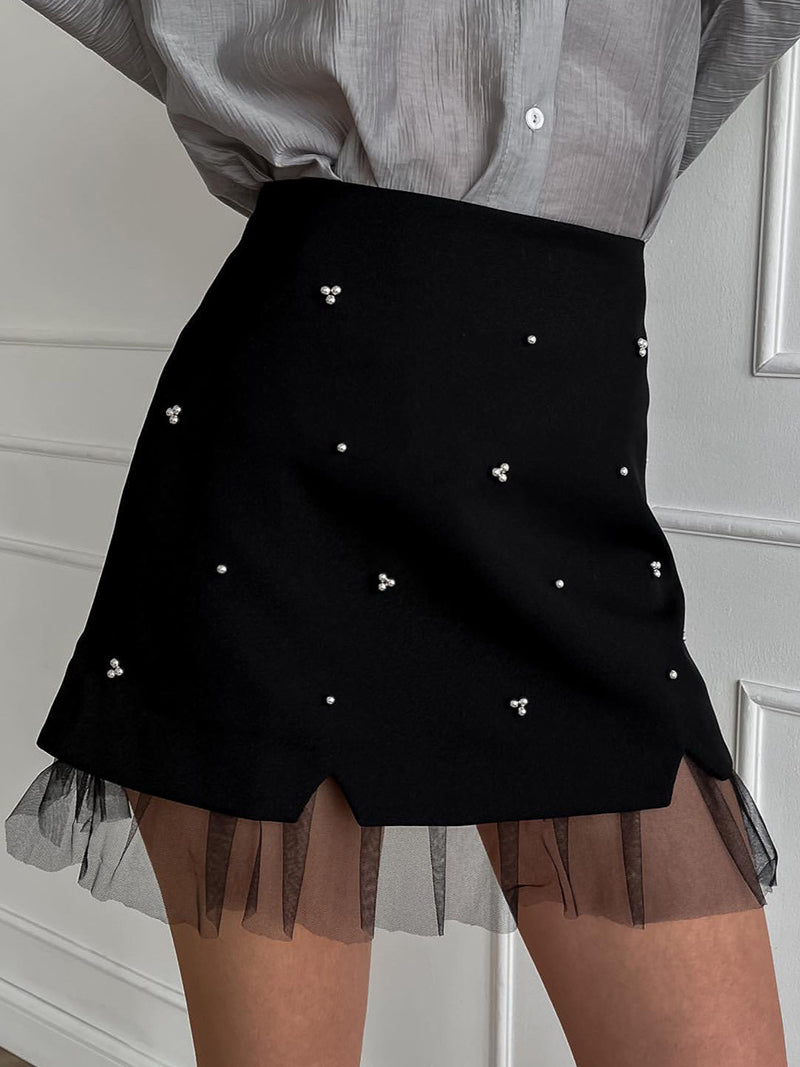 Patchwork Tulle Hem Mini Skirt