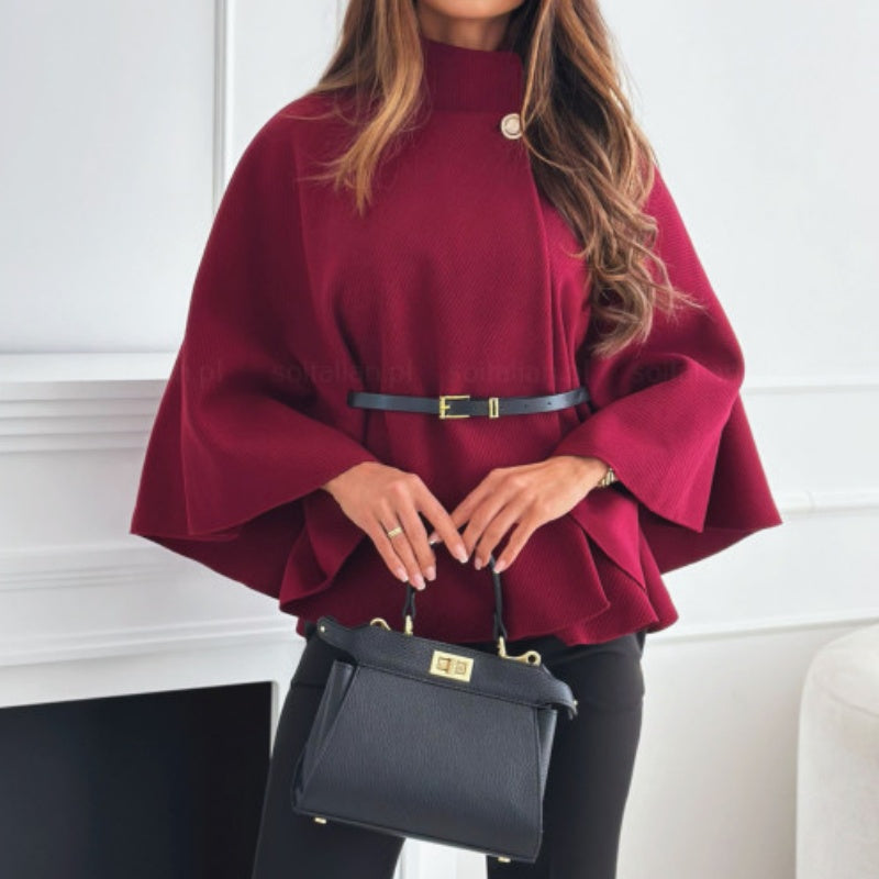 Waist-Tie Wool Cape Coat
