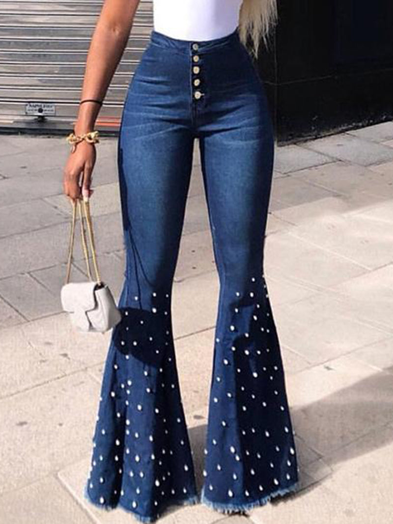 High-Waist Bead Flared Jeans