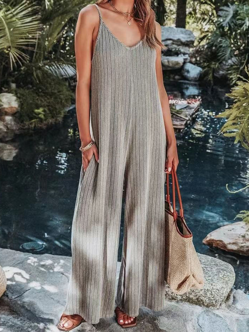 Sleeveless Striped Wide-Leg Jumpsuit