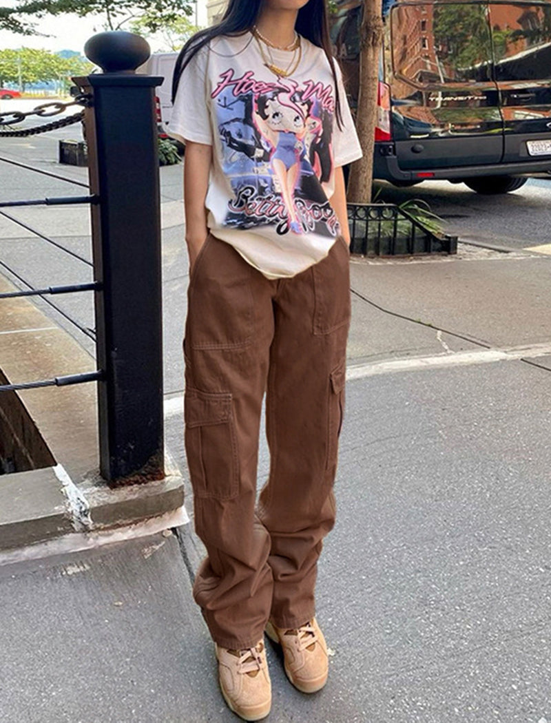 Denim Semi-Elastic Cargo Pants