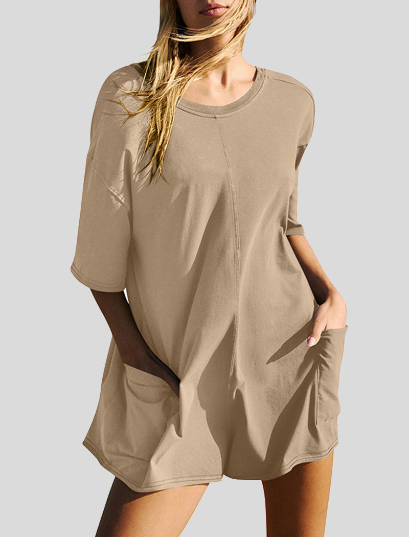 Short Sleeve Backless V-Neck Loose Romper