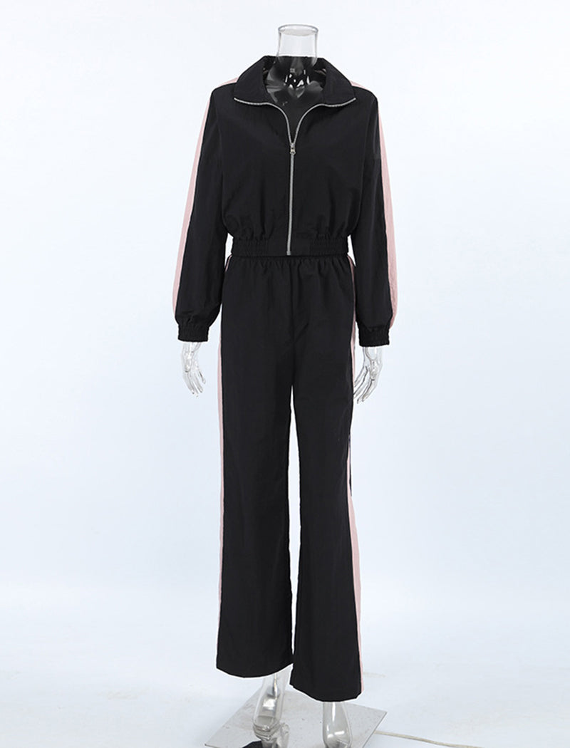 Color-Block Sporty Jacket and Pants Set