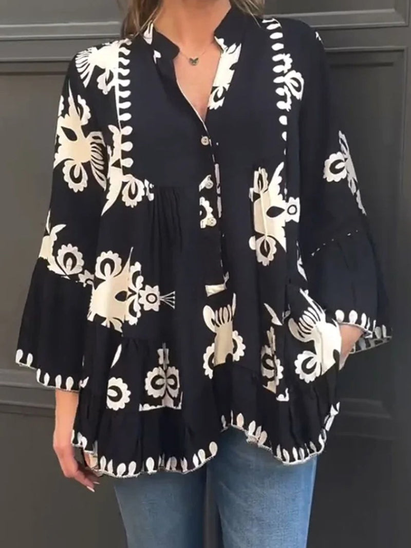 Graphic Flare-Sleeve Blouse