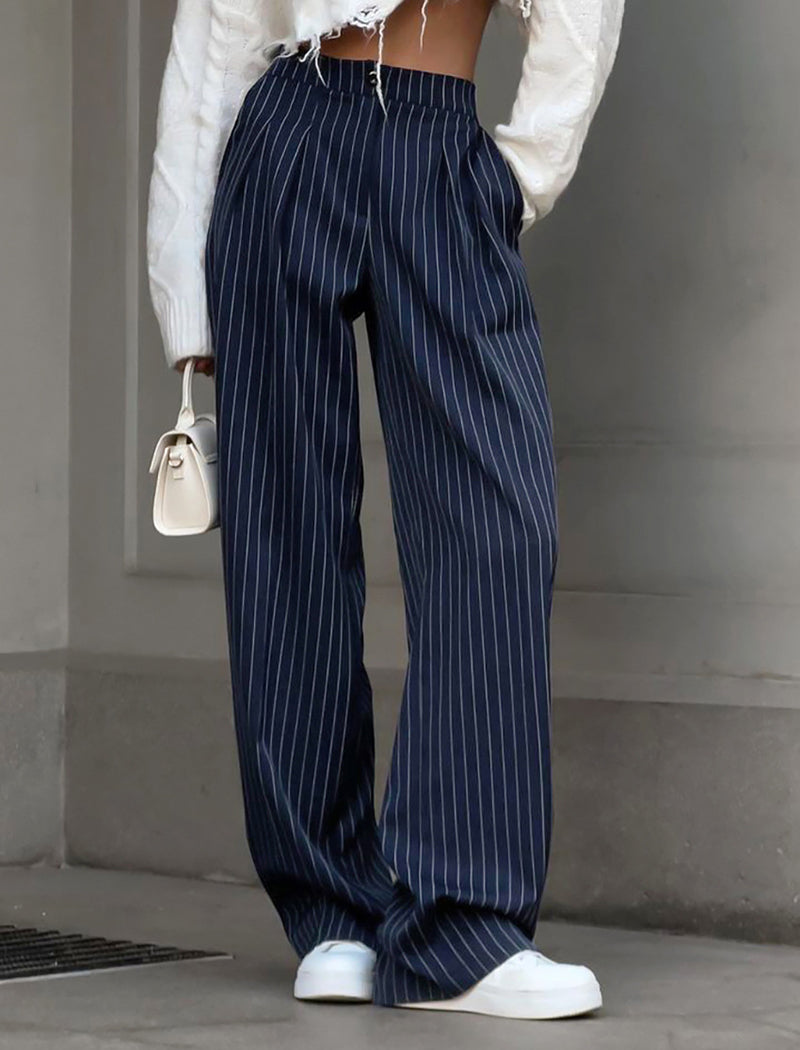 Pinstripe Wide-Leg Trousers