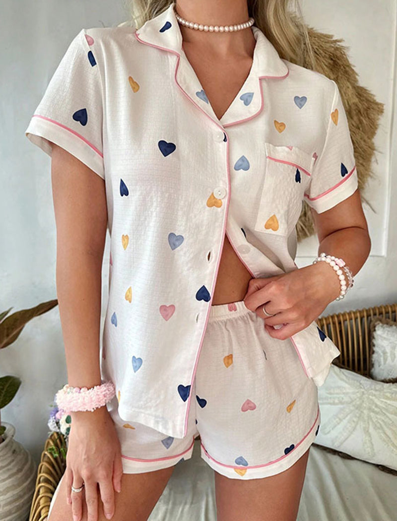 Color Block Heart Print Lounge Set