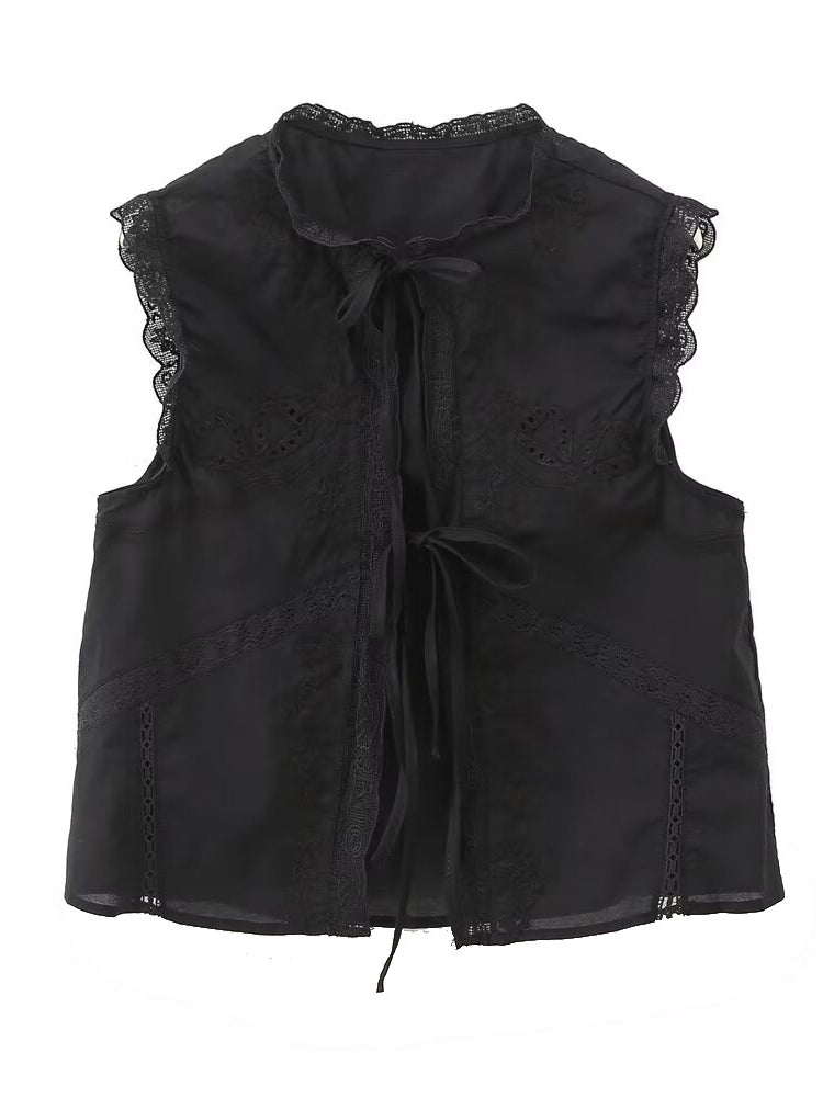 Sleeveless Lace Tie Vest
