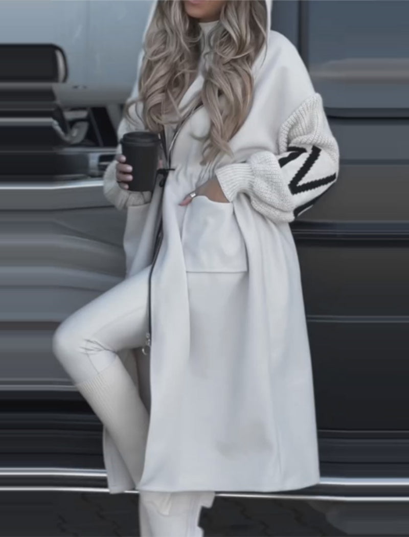 Hooded Longline Jacket with Knit Sleeves