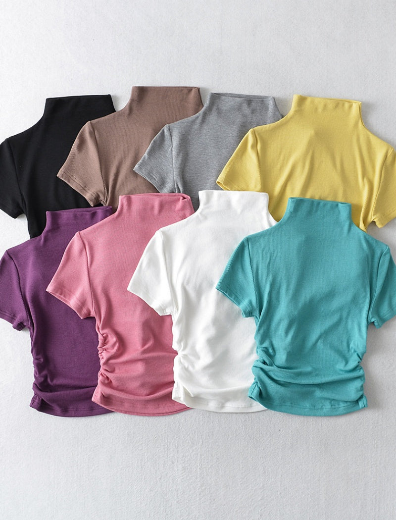 Mock Neck Ruched Short Sleeve Tee