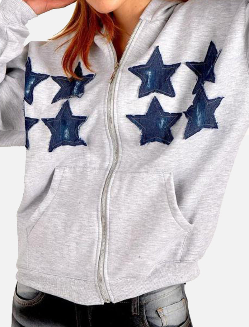Zip-Up Hoodie with Star Applique
