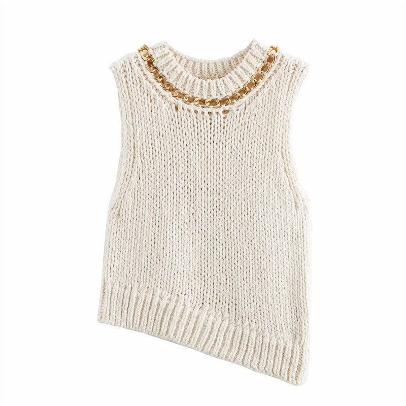 Chain Detail Knit Sleeveless Top