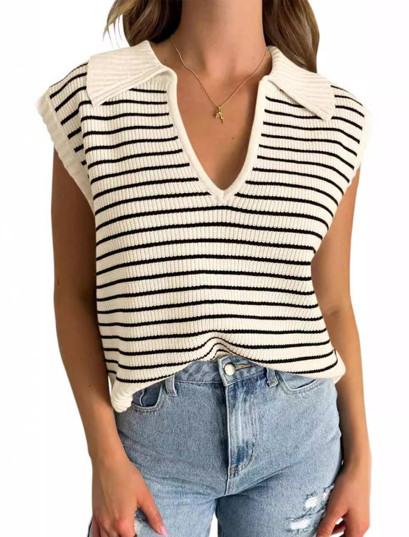 Sleeveless Striped Knit Vest
