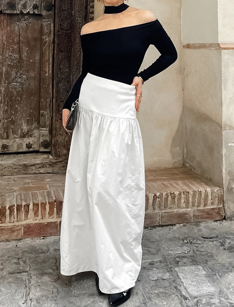 High-Waisted Solid Maxi Skirt