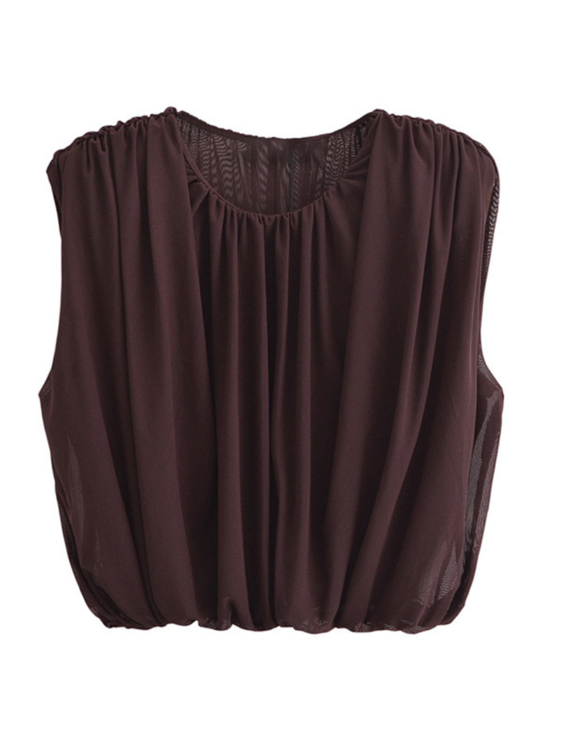 Ruched Sleeveless Top with Draped Design