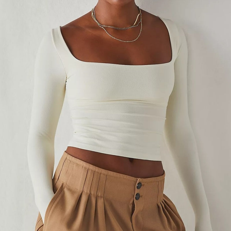 Square Neck Fitted Long Sleeve Top