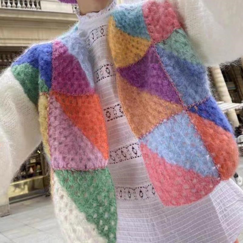 Colorful Patchwork Knit Sweater